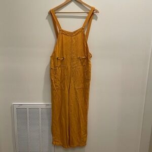BDG Urban Outfitters Mustard Yellow Cotton Linen Gauze Wide Leg Overalls Medium